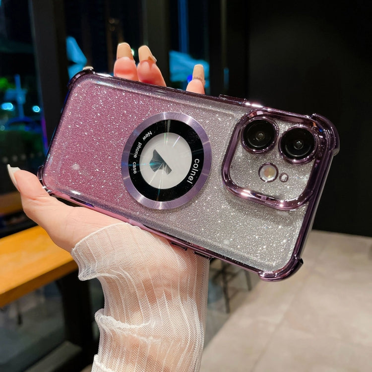 For iPhone 11 6D Electroplating Gradient Glitter Armor Magsafe Phone Case(Purple) by buy2fix