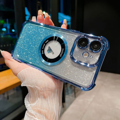 For iPhone 11 6D Electroplating Gradient Glitter Armor Magsafe Phone Case(Blue) by buy2fix