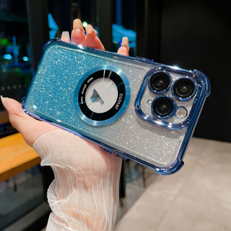 For iPhone 11 Pro 6D Electroplating Gradient Glitter Armor Magsafe Phone Case(Blue) by buy2fix