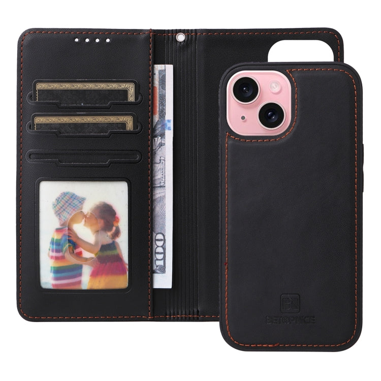 For iPhone 15 BETOPNICE BN-005 2 in 1 Detachable Imitate Genuine Leather Phone Case(Black) - iPhone 15 Cases by BETOPNICE | Online Shopping UK | buy2fix