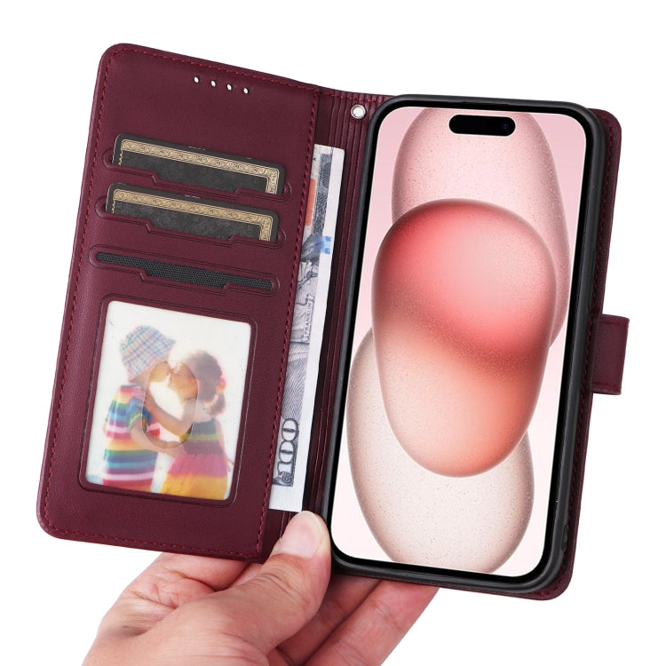 For iPhone 15 BETOPNICE BN-005 2 in 1 Detachable Imitate Genuine Leather Phone Case(Wine Red) - iPhone 15 Cases by BETOPNICE | Online Shopping UK | buy2fix