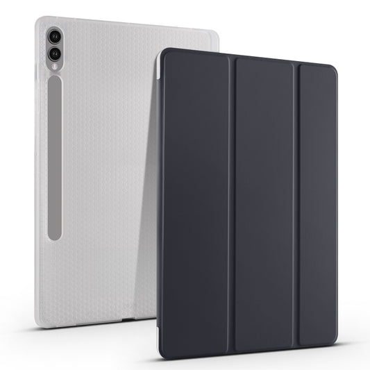 For Samsung Galaxy Tab S10+ / S9+ 3-folding Transparent TPU Smart Leather Tablet Case with Pen Slot(Black) - Galaxy Tab S9+ Cases by buy2fix | Online Shopping UK | buy2fix