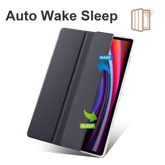 For Samsung Galaxy Tab S10+ / S9+ 3-folding Transparent TPU Smart Leather Tablet Case with Pen Slot(Black) - Galaxy Tab S9+ Cases by buy2fix | Online Shopping UK | buy2fix