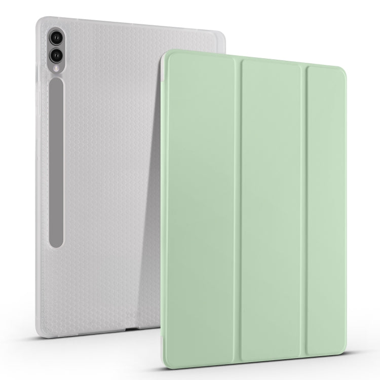 For Samsung Galaxy Tab S10+ / S9+ 3-folding Transparent TPU Smart Leather Tablet Case with Pen Slot(Matcha Green) - Galaxy Tab S9+ Cases by buy2fix | Online Shopping UK | buy2fix