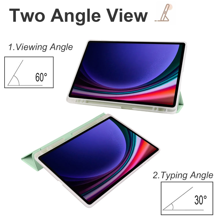 For Samsung Galaxy Tab S10+ / S9+ 3-folding Transparent TPU Smart Leather Tablet Case with Pen Slot(Matcha Green) - Galaxy Tab S9+ Cases by buy2fix | Online Shopping UK | buy2fix