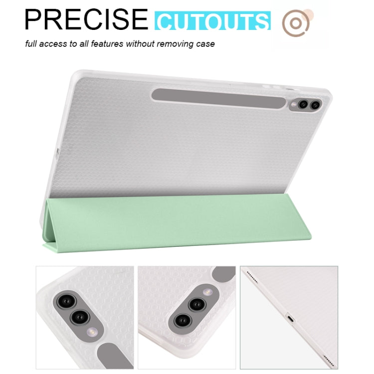 For Samsung Galaxy Tab S10+ / S9+ 3-folding Transparent TPU Smart Leather Tablet Case with Pen Slot(Matcha Green) - Galaxy Tab S9+ Cases by buy2fix | Online Shopping UK | buy2fix