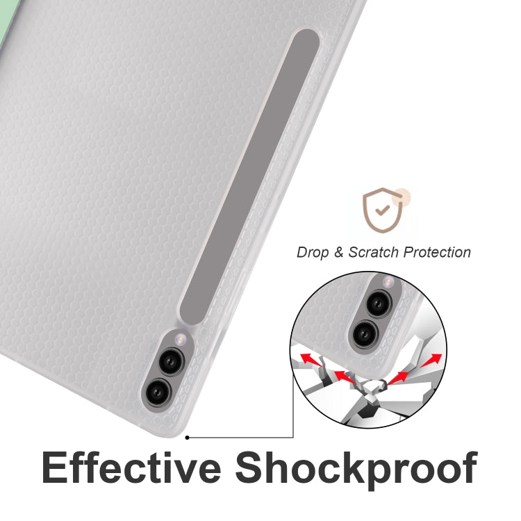 For Samsung Galaxy Tab S10+ / S9+ 3-folding Transparent TPU Smart Leather Tablet Case with Pen Slot(Matcha Green) - Galaxy Tab S9+ Cases by buy2fix | Online Shopping UK | buy2fix