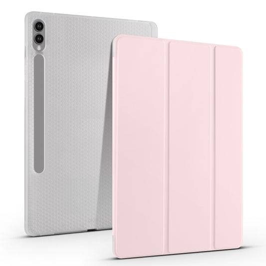 For Samsung Galaxy Tab S10+ / S9+ 3-folding Transparent TPU Smart Leather Tablet Case with Pen Slot(Pink) - Galaxy Tab S9+ Cases by buy2fix | Online Shopping UK | buy2fix