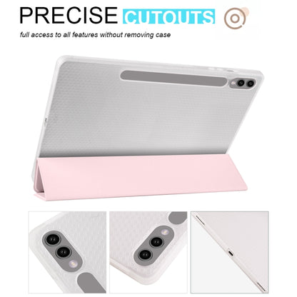 For Samsung Galaxy Tab S10+ / S9+ 3-folding Transparent TPU Smart Leather Tablet Case with Pen Slot(Pink) - Galaxy Tab S9+ Cases by buy2fix | Online Shopping UK | buy2fix