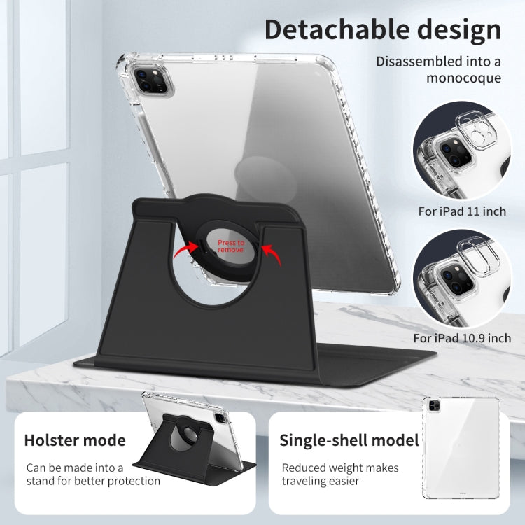 For iPad Pro 11 2022 / Air 10.9 2022 360 Rotation Detachable Clear Acrylic Leather Tablet Case(Black) - iPad Pro 11 (2022/2021) Cases by buy2fix | Online Shopping UK | buy2fix