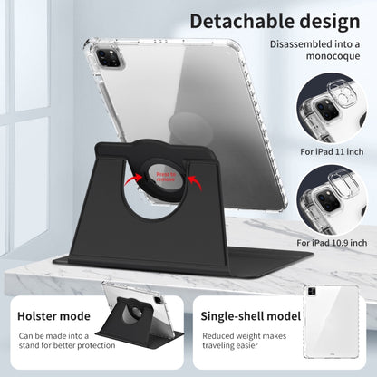 For iPad Pro 11 2022 / Air 10.9 2022 360 Rotation Detachable Clear Acrylic Leather Tablet Case(Black) - iPad Pro 11 (2022/2021) Cases by buy2fix | Online Shopping UK | buy2fix
