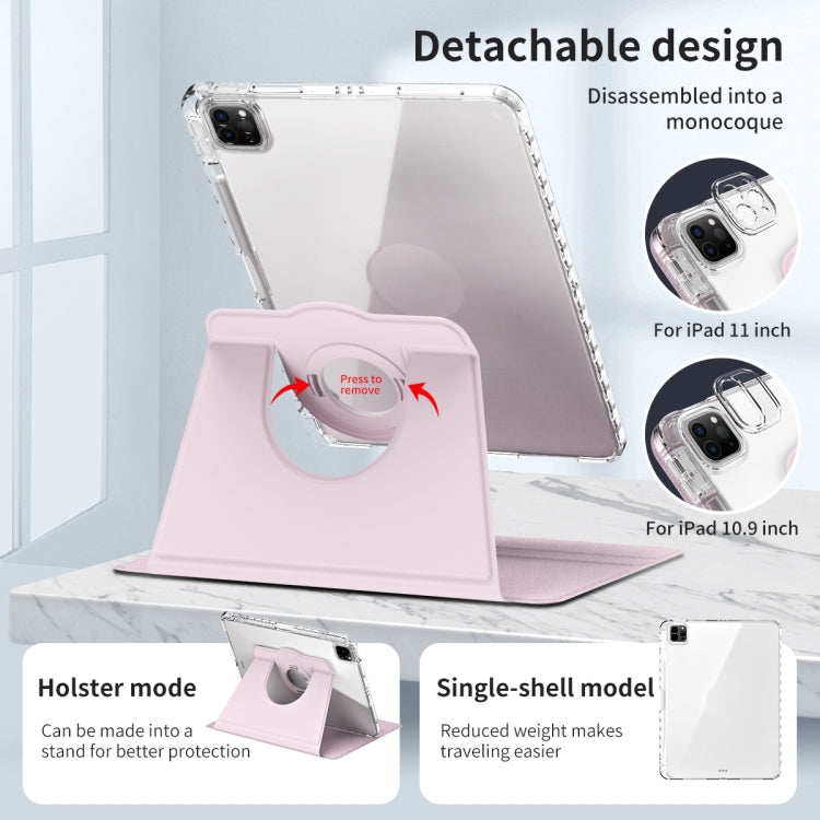 For iPad Pro 11 2022 / Air 10.9 2022 360 Rotation Detachable Clear Acrylic Leather Tablet Case(Pink) - iPad Pro 11 (2022/2021) Cases by buy2fix | Online Shopping UK | buy2fix