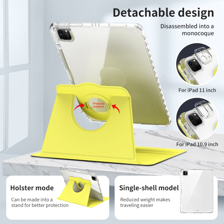 For iPad Pro 11 2022 / Air 10.9 2022 360 Rotation Detachable Clear Acrylic Leather Tablet Case(Yellow) - iPad Pro 11 (2022/2021) Cases by buy2fix | Online Shopping UK | buy2fix
