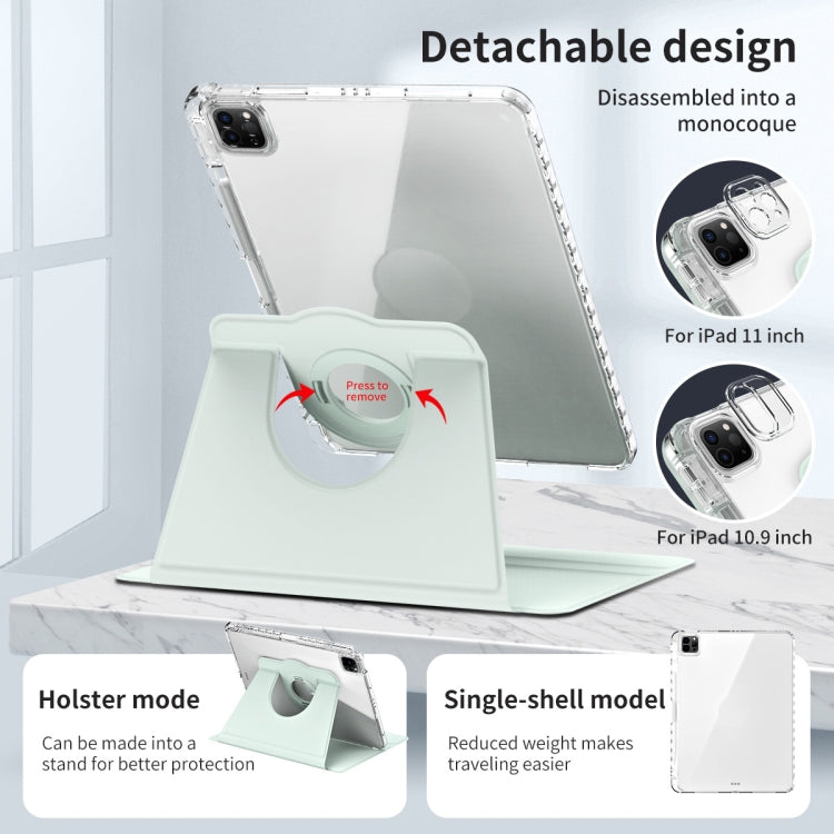 For iPad Pro 11 2022 / Air 10.9 2022 360 Rotation Detachable Clear Acrylic Leather Tablet Case(Light Green) - iPad Pro 11 (2022/2021) Cases by buy2fix | Online Shopping UK | buy2fix