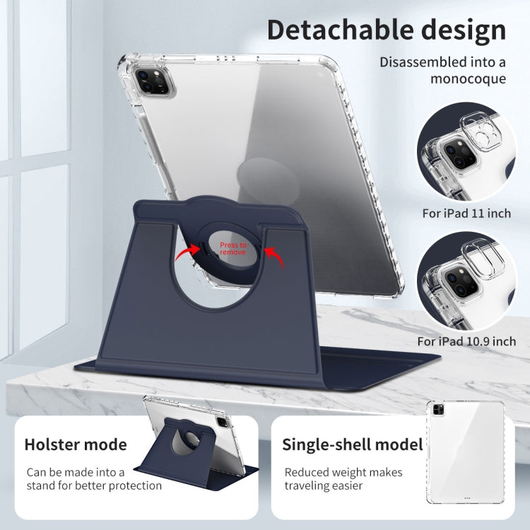 For iPad Pro 11 2022 / Air 10.9 2022 360 Rotation Detachable Clear Acrylic Leather Tablet Case(Dark Blue) - iPad Pro 11 (2022/2021) Cases by buy2fix | Online Shopping UK | buy2fix