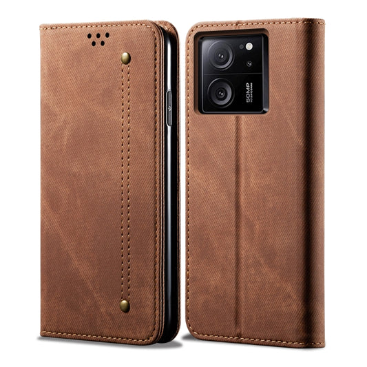For Xiaomi Redmi K60 Ultra / 13T Denim Texture Casual Style Horizontal Flip Leather Case(Brown) - Xiaomi Cases by buy2fix | Online Shopping UK | buy2fix