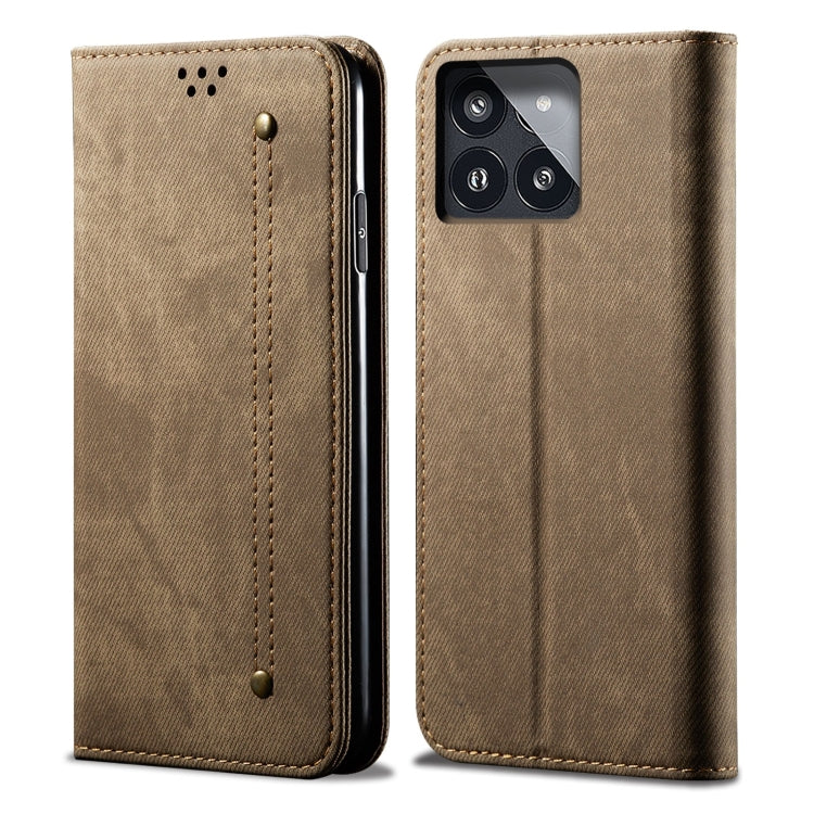 For Xiaomi Redmi K70/K70 Pro Denim Texture Casual Style Horizontal Flip Leather Case(Khaki) - Xiaomi Cases by buy2fix | Online Shopping UK | buy2fix