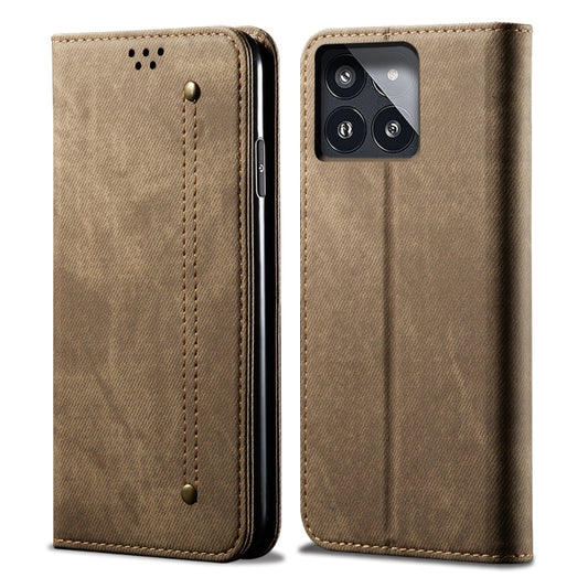 For Xiaomi Redmi K70/K70 Pro Denim Texture Casual Style Horizontal Flip Leather Case(Khaki) - Xiaomi Cases by buy2fix | Online Shopping UK | buy2fix