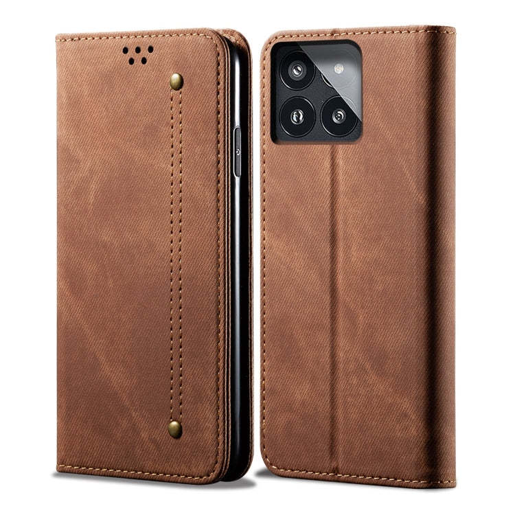 For Xiaomi Redmi K70/K70 Pro Denim Texture Casual Style Horizontal Flip Leather Case(Brown) - Xiaomi Cases by buy2fix | Online Shopping UK | buy2fix