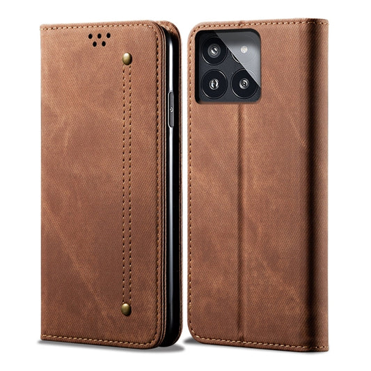 For Xiaomi Redmi K70/K70 Pro Denim Texture Casual Style Horizontal Flip Leather Case(Brown) - Xiaomi Cases by buy2fix | Online Shopping UK | buy2fix