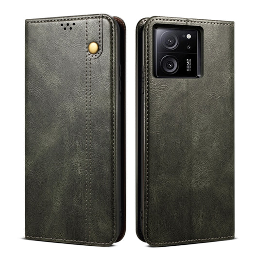 For Xiaomi Redmi K60 Ultra / 13T Oil Wax Crazy Horse Texture Leather Phone Case(Green) - Xiaomi Cases by buy2fix | Online Shopping UK | buy2fix