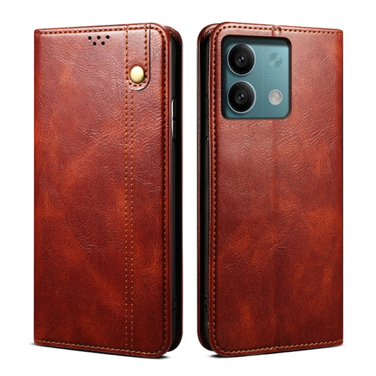 For Xiaomi Redmi Note 13 4G Global Oil Wax Crazy Horse Texture Leather Phone Case(Brown) - Xiaomi Cases by buy2fix | Online Shopping UK | buy2fix