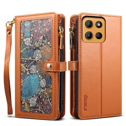 For Motorola Moto G15 ESEBLE Star Series Lanyard Zipper Wallet RFID Leather Case(Brown) - Motorola Cases by ESEBLE | Online Shopping UK | buy2fix