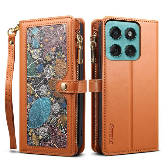 For Motorola Edge 60 Pro ESEBLE Star Series Lanyard Zipper Wallet RFID Leather Case(Brown)