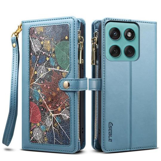 For Motorola Edge 5G 2025 ESEBLE Star Series Lanyard Zipper Wallet RFID Leather Case(Blue)