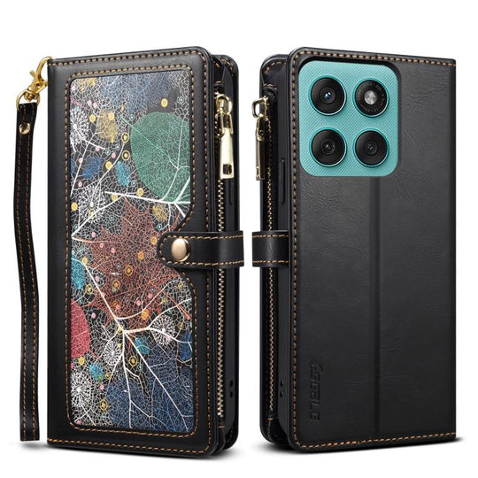 For Motorola Edge 60 ESEBLE Star Series Lanyard Zipper Wallet RFID Leather Case(Black)
