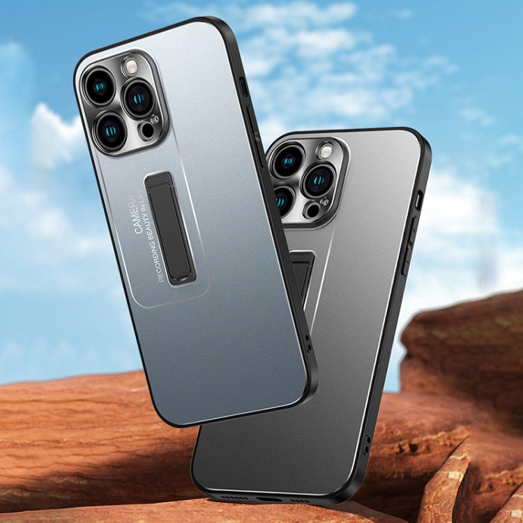 For iPhone 16 Pro Max Frosted Metal Hybrid TPU Holder Phone Case(Black) by buy2fix