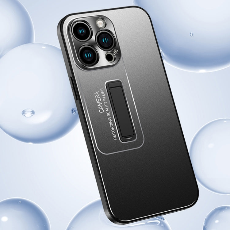 For iPhone 16 Pro Max Frosted Metal Hybrid TPU Holder Phone Case(Black) by buy2fix