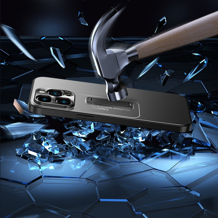 For iPhone 16 Pro Max Frosted Metal Hybrid TPU Holder Phone Case(Black) by buy2fix