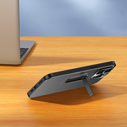 For iPhone 16 Pro Frosted Metal Hybrid TPU Holder Phone Case(Black) by buy2fix