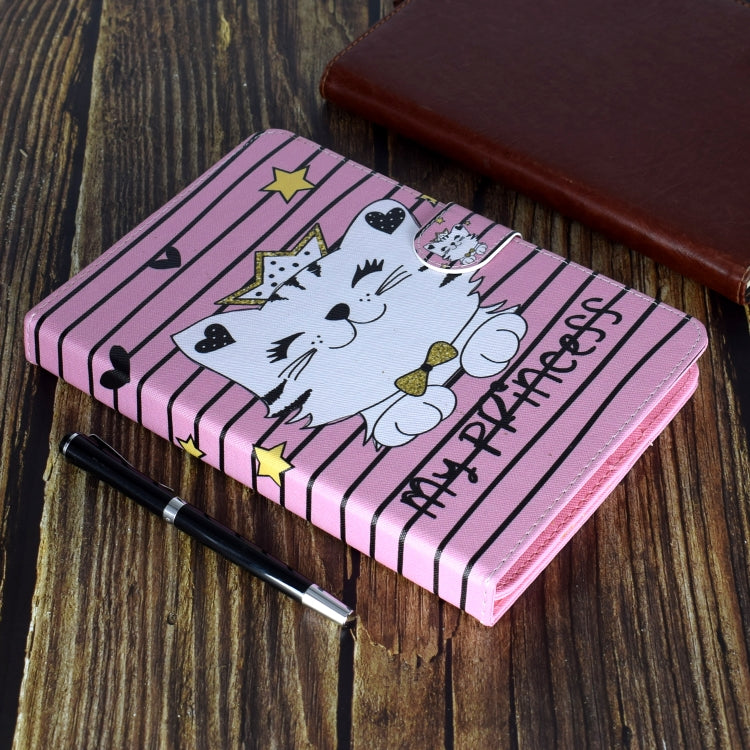 For 7 inch Universal Colored Drawing Pattern Horizontal Flip PU Leather Case with Holder & Card Slots(Crown Cat) - 7 inch by buy2fix | Online Shopping UK | buy2fix