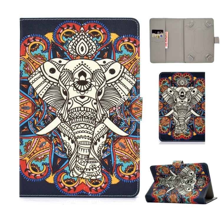 For 8 inch Universal Colored Drawing Pattern Horizontal Flip PU Leather Case with Holder & Card Slots(Colorful Elephant) - 8 inch by buy2fix | Online Shopping UK | buy2fix