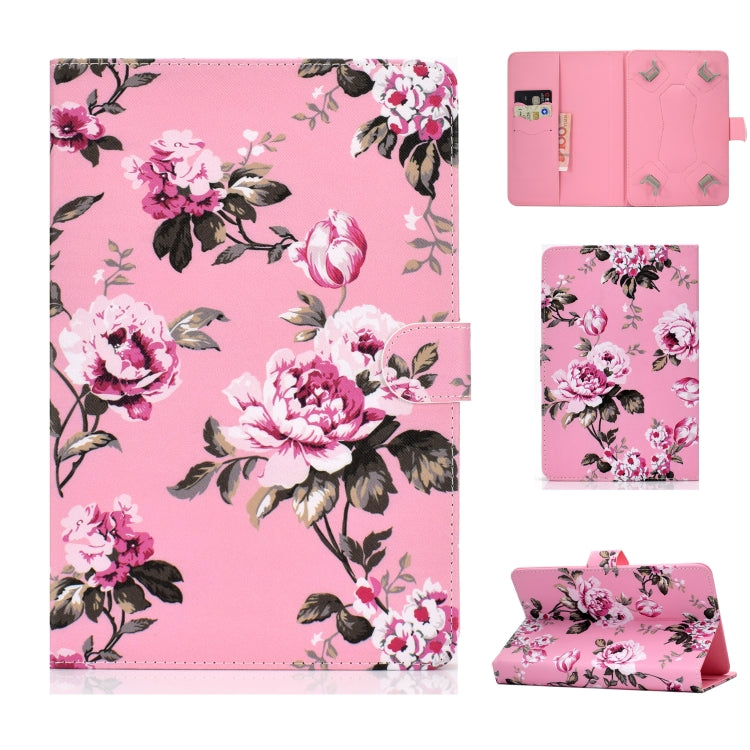 For 8 inch Universal Colored Drawing Pattern Horizontal Flip PU Leather Case with Holder & Card Slots(Pink Flowers) - 8 inch by buy2fix | Online Shopping UK | buy2fix