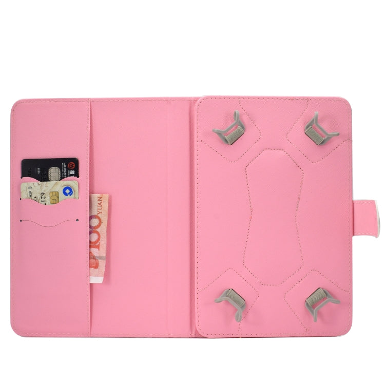 For 8 inch Universal Colored Drawing Pattern Horizontal Flip PU Leather Case with Holder & Card Slots(Pink Flowers) - 8 inch by buy2fix | Online Shopping UK | buy2fix