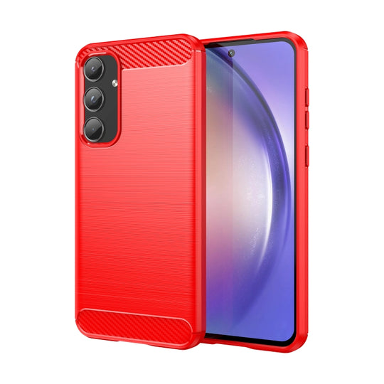 For Samsung Galaxy A55 Brushed Texture Carbon Fiber TPU Phone Case(Red)