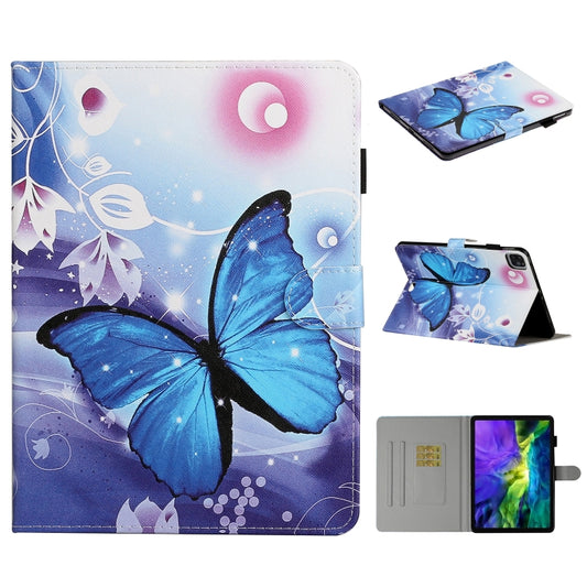 For iPad Pro 11 inch (2020) Colored Drawing Pattern Horizontal Flip PU Leather Tablet Case with Holder & Card Slot & Sleep / Wake-up Function(Blue Butterfly) - iPad Pro 11 (2020) Cases by buy2fix | Online Shopping UK | buy2fix