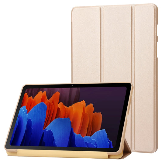 For Samsung Galaxy Tab S10 FE / S9 FE / S9 3-Fold Holder Silicone Leather Tablet Case(Gold) - Galaxy Tab S9 Cases by buy2fix | Online Shopping UK | buy2fix