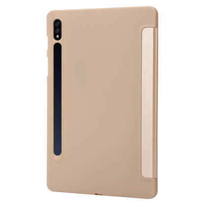 For Samsung Galaxy Tab S10 FE / S9 FE / S9 3-Fold Holder Silicone Leather Tablet Case(Gold) - Galaxy Tab S9 Cases by buy2fix | Online Shopping UK | buy2fix