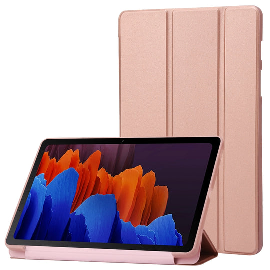 For Samsung Galaxy Tab S10 FE / S9 FE / S9 3-Fold Holder Silicone Leather Tablet Case(Rose Gold)