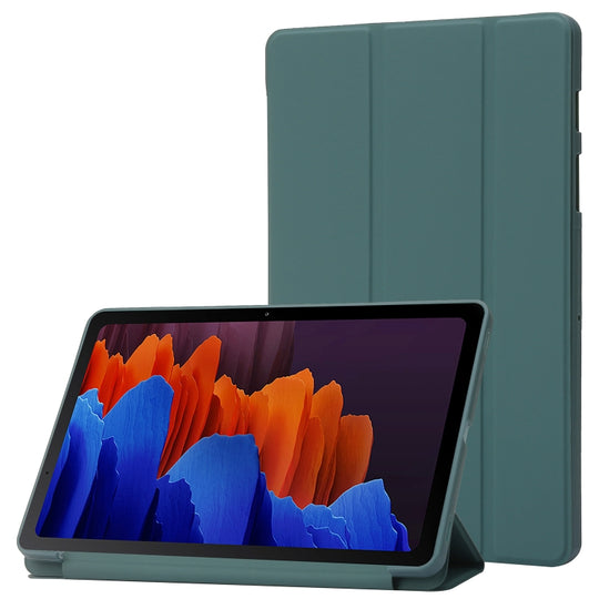 For Samsung Galaxy Tab S10 FE / S9 FE / S9 3-Fold Holder Silicone Leather Tablet Case(Dark Green)