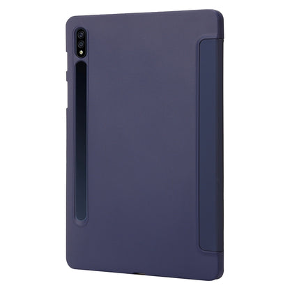 For Samsung Galaxy Tab S10 FE / S9 FE / S9 3-Fold Holder Silicone Leather Tablet Case(Dark Blue) - Galaxy Tab S9 Cases by buy2fix | Online Shopping UK | buy2fix