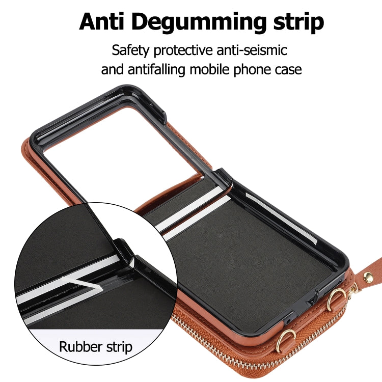 For Motorola Razr 40 Ultra Long and Short Lanyard Zipper Card Slot Foldable Phone Case(Brown) by buy2fix