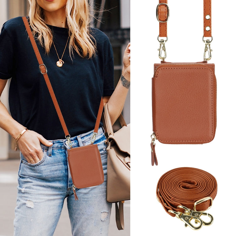 For Motorola Razr 40 Ultra Long and Short Lanyard Zipper Card Slot Foldable Phone Case(Brown) by buy2fix