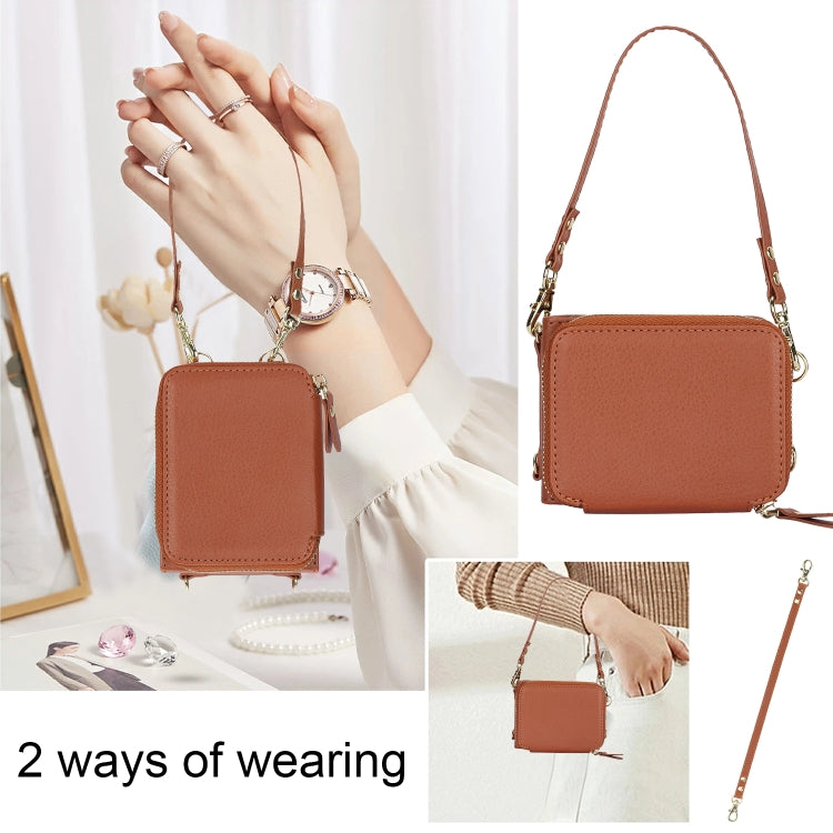 For Motorola Razr 40 Ultra Long and Short Lanyard Zipper Card Slot Foldable Phone Case(Brown) by buy2fix