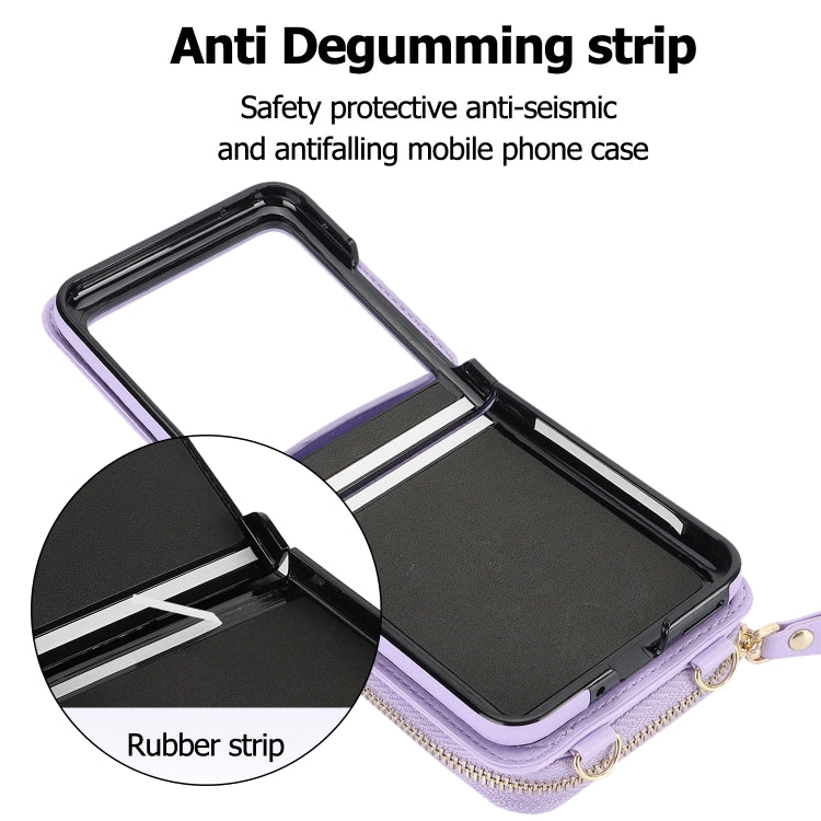 For Motorola Razr 40 Ultra Long and Short Lanyard Zipper Card Slot Foldable Phone Case(Purple) by buy2fix