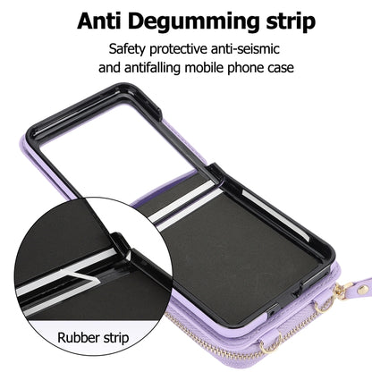 For Motorola Razr 40 Ultra Long and Short Lanyard Zipper Card Slot Foldable Phone Case(Purple) by buy2fix